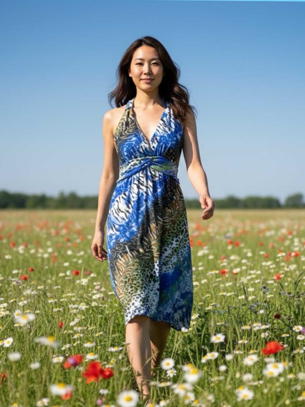 ❤️Price Drop❤️Shoreline Blue and White Halter Midi Dress for Cocktail